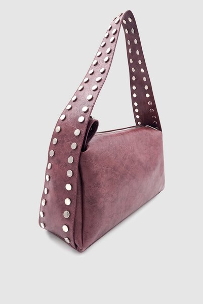 Wuclo Vogia Fixed Strap Staple Detailed Shoulder Bag Claret Red
