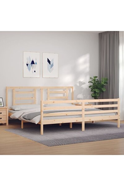 Concept Cadru de pat cu tăblie 200x200 cm, lemn masiv de pin