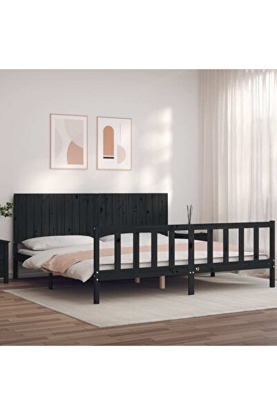 Concept Cadru de pat cu tăblie 200x200 cm, negru, lemn masiv