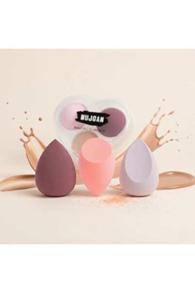 Epilons مجموعة من 3 إسفنجات مكياج مع علبة على شكل قلب