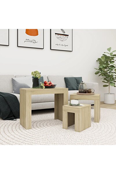 Concept Στοιβαζόμενα τραπεζάκια σαλονιού, 3 τεμ., δρυς sonoma, μοριοσανίδα