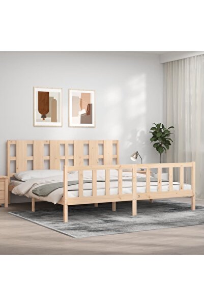 Concept Cadru de pat cu tăblie 200x200 cm, lemn masiv de pin