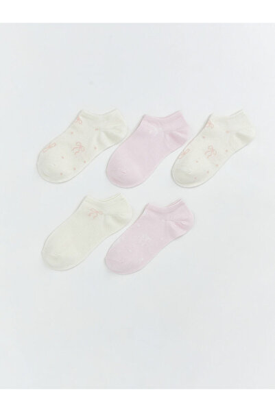 LC Waikiki Rmz Gi̇yi̇m Farkiyla Bow Embroidered Women's Booties Socks 5-Pack