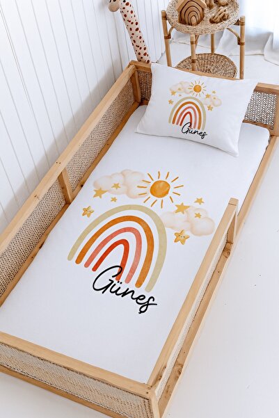 Lilabio %100 Pamuk İsme Özel Montessori Yatak Pike Seti 100x200 Güneş Gökkuşağı