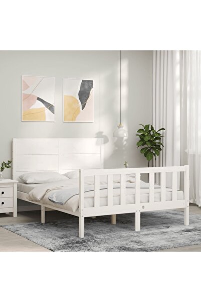 Concept Cadru de pat cu tăblie, alb, 140x200 cm, lemn masiv