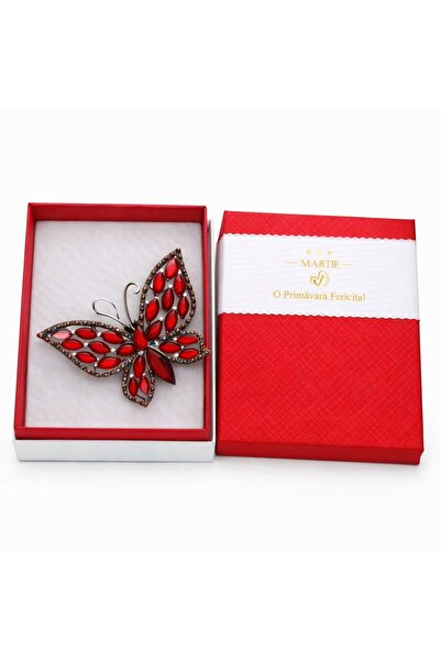 OEM Red Butterfly Brooch with Stone-Embellished , Elegant Antique Design