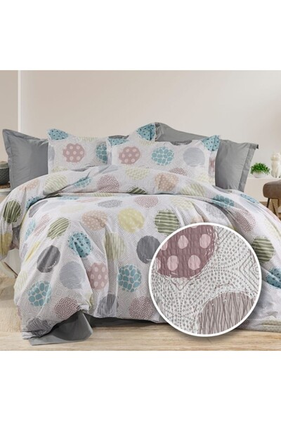Pucioasa Double crepe bed linen 6 pieces, 100% Cotton , Colorful polka dots