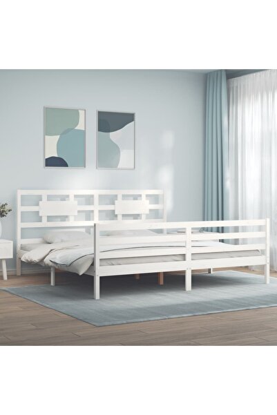 Concept Cadru de pat cu tăblie 200x200 cm, alb, lemn masiv