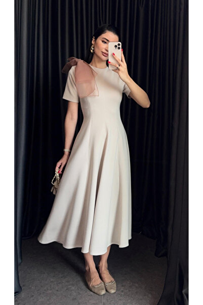 My Blog Ecru Seyyar Brooched Dress - 3151