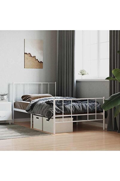 Concept Cadru de pat metalic cu tăblie/picior, alb, 90x200 cm