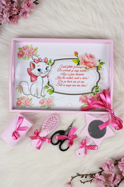 GoVo Kids Set tavita taiere mot, Pisica Marie, 6 piese, Roz, 35×20 cm – Acces...