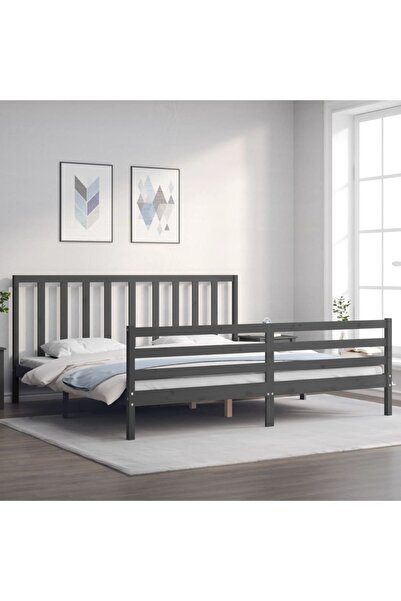 Concept Cadru de pat cu tăblie 200x200 cm, gri, lemn masiv