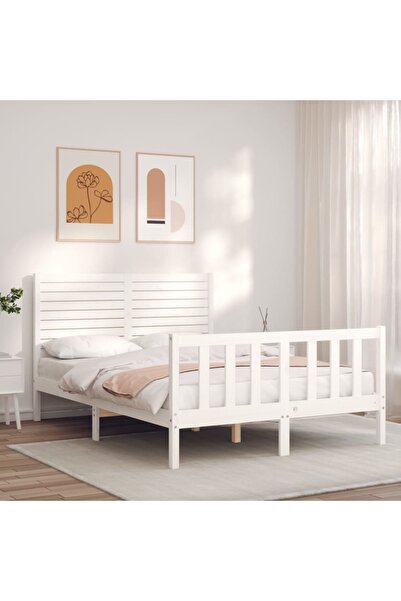 Concept Cadru de pat cu tăblie, alb, 120x200 cm, lemn masiv