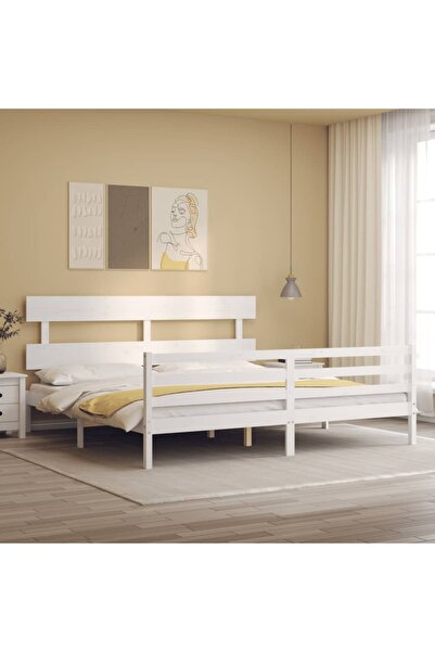 Concept Cadru de pat cu tăblie 200x200 cm, alb, lemn masiv