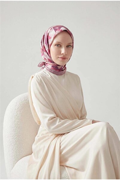 Silk Home Shiny Textured Scarf Lilac Gray Toned Geometric Patterned Water-Rep...