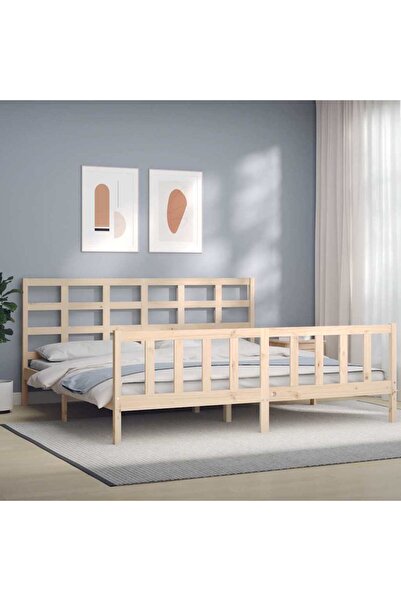 Concept Cadru de pat cu tăblie 200x200 cm, lemn masiv de pin