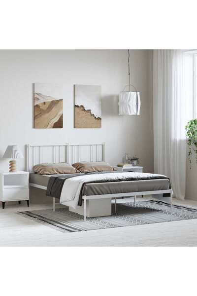 Concept Cadru de pat metalic cu tăblie, alb, 135x190 cm