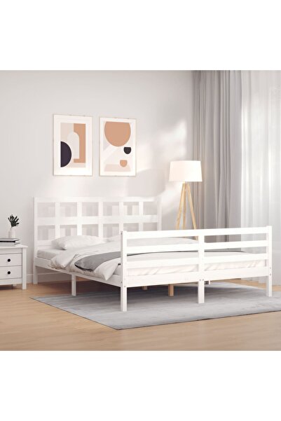 Concept Cadru de pat cu tăblie, alb, 160x200 cm, lemn masiv