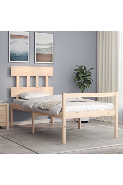 Concept Cadru de pat cu tăblie de 90 cm, pentru o persoană, lemn masiv