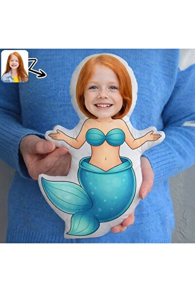 Bk Gift Kişiye Özel Fotoğraflı Deniz Kızı Bebek Yastık – Çocuklara ve Kız Ark...