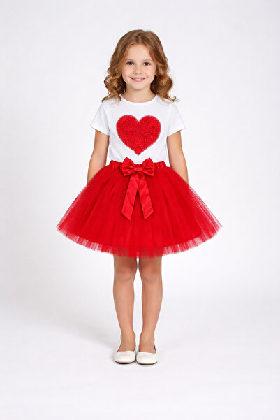 Nacar 23 Nisan 29 Ekim Gösteri Kıyafeti Kalp Detaylı Kız Çocuk Tütü Takım