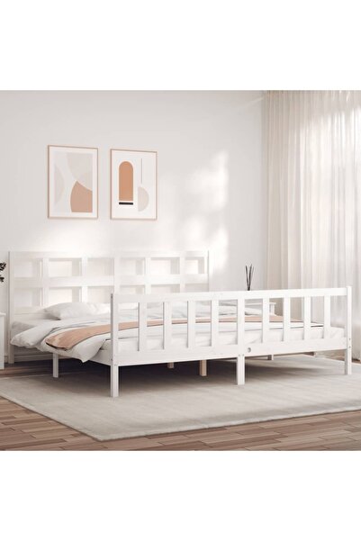 Concept Cadru de pat cu tăblie 200x200 cm, alb, lemn masiv