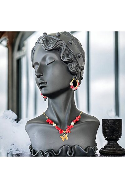 Ezera Boho Necklace with Red Coral Chips and Pearls