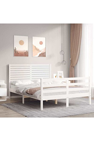 Concept Cadru de pat cu tăblie, alb, 120x200 cm, lemn masiv