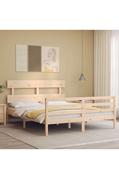 Concept Cadru de pat cu tăblie, lemn masiv, king size, 1,5 m