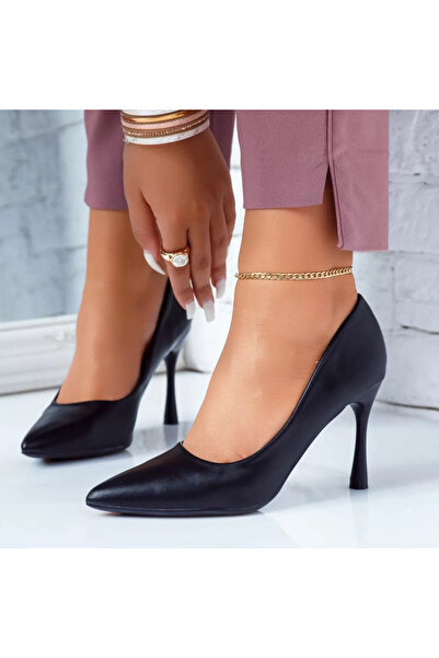 Zaira Дамски обувка на ток с прасковена кожа, черни #6617M - 37