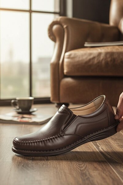 enoch Genuine Leather Men's Comfort Shoes with Mokan Stitching and Hidden Fle...