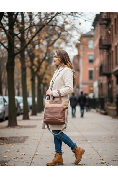 Old Cotton Kanvas El ve Omuz Çantası - Tilla - Suya Dayanıklı