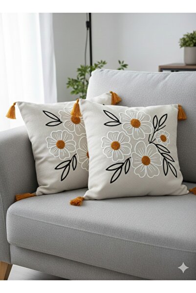 Alveka Home 2'li Punch Nakışlı Oturma Odası Balkon Bohem Kırlent Kılıfı Yastı...