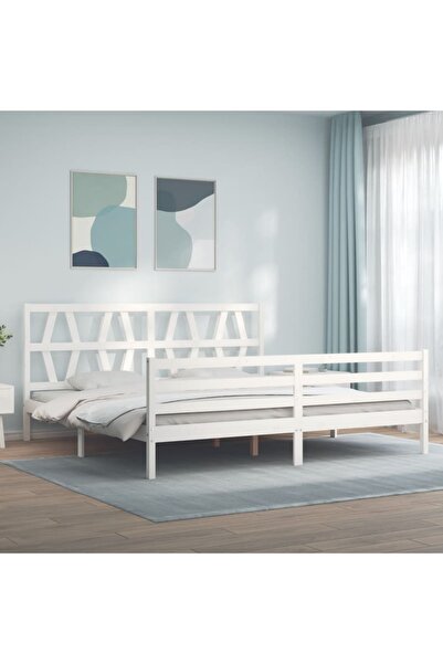 Concept Cadru de pat cu tăblie 200x200 cm, alb, lemn masiv