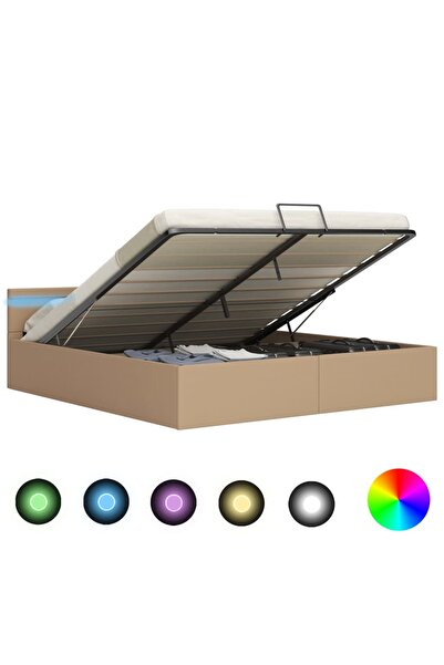 Concept Cadru de pat hidraulic cu cappuccino LED 180x200cm - piele