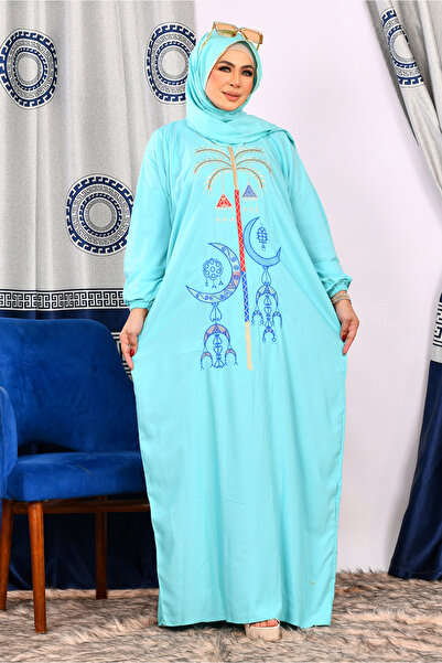 AsrymShop Lightweight Cotton viscose prayer robe with pistachio embroidery