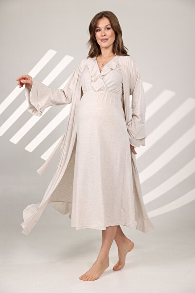 Lohusa Homewear Set de cămașă de noapte pentru maternitate, cu mâneci cu vola...