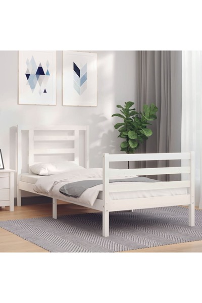 Concept Cadru de pat cu tăblie, alb, 90x200 cm, lemn masiv
