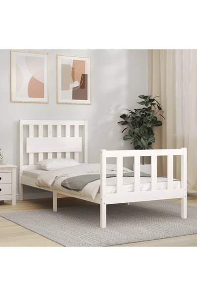 Concept Cadru de pat cu tăblie, 90 cm, pentru o persoană, alb, lemn masiv