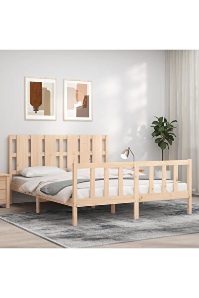 Concept Cadru de pat cu tăblie, lemn masiv, king size, 1,5 m