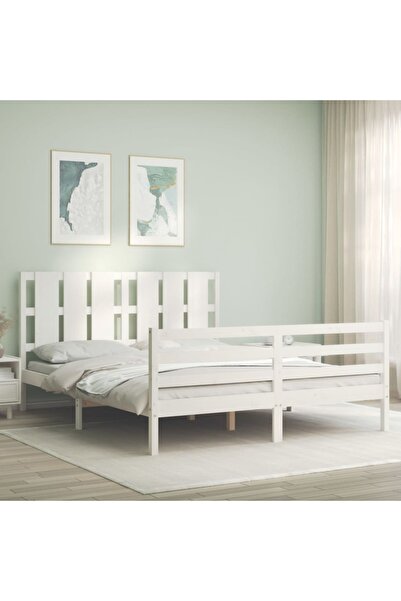 Concept Cadru de pat cu tăblie, alb, 160x200 cm, lemn masiv