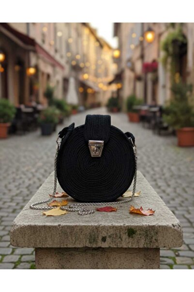 YabuCraft Sıyah hasır örgü yuvarlak canta