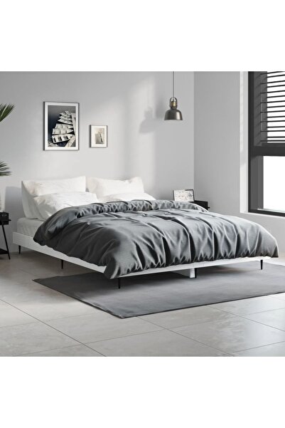 Concept Cadru de pat, alb lucios, 135x190 cm, lemn stratificat