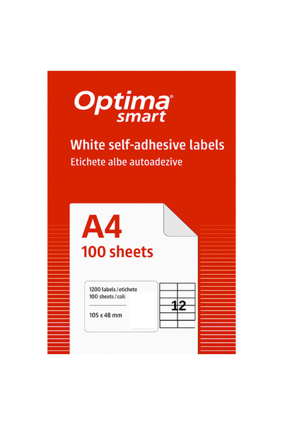 Optima Etichete inteligente autoadezive albe 12/A4, 105 x 48 mm, 100 coli/par...