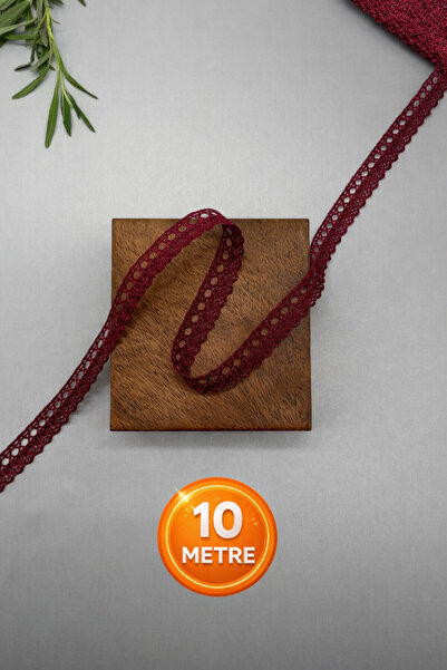 Ak Tuhafiye 10 Metre Bordo Pamuk Dantel-Kopanaki Şerit 10 Metre, 1.6 cm Geniş...