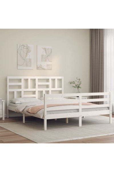 Concept Cadru de pat cu tăblie, alb, 160x200 cm, lemn masiv