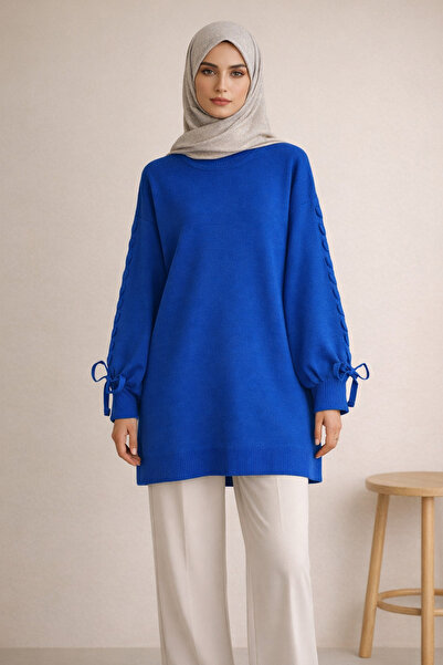 FERHEL Round Neck Knit Sweater with Knitted Sleeve Detail - Saks