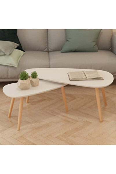 Concept Set măsuță de cafea, 2 piese, lemn masiv de pin, alb