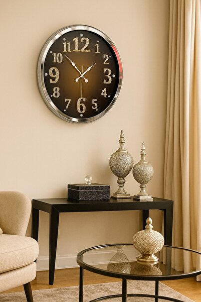 Cetiner Group Krom Işıltılı Zaman 52 Cm Metal Duvar Saati