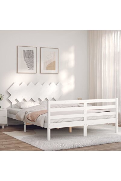 Concept Cadru de pat cu tăblie, 140x190 cm, alb, lemn masiv